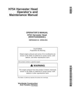John Deere H754 Harvesting Heads Operator's Manuals (OMF064629)