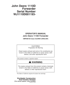 John Deere 1110D Forwarders Operator's Manuals (OMF066165)