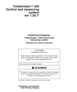 John Deere TIMBERMATIC 300 TIMBERJACK Control Systems Operator's Manuals (OMF066506)