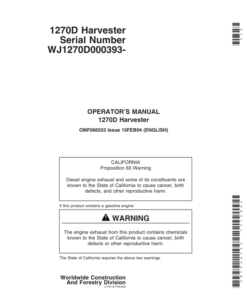 John Deere 1270D Wheeled Harvesters Operator's Manuals (OMF066533)