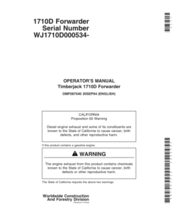 John Deere 1710D Forwarders Operator's Manuals (OMF067040)