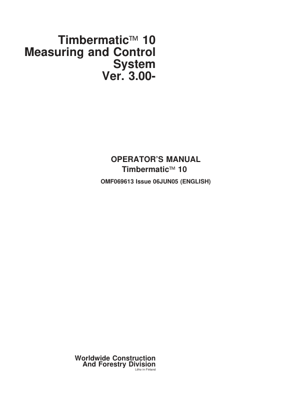 John Deere TIMBERMATIC 10 Measuring Systems Operator's Manuals (OMF069613)