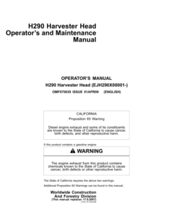 John Deere H290 Harvesting Heads Operator's Manuals (OMF070639)