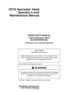 John Deere H270 Harvesting Heads Operator's Manuals (OMF073481)