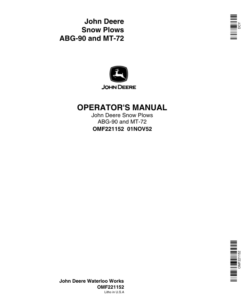 John Deere Snow Plows ABG-90, MT-72 Operator's Manual (OMF221152)