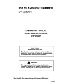 John Deere 933D Clambunk Operator's Manuals (OMF279361)