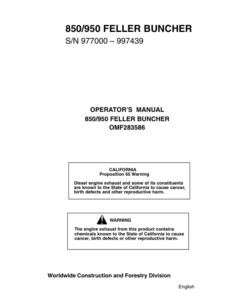 John Deere 950, 850 Tracked Feller Bunchers Operator's Manuals (OMF283586)