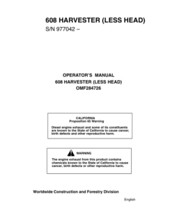 John Deere 608 Tracked Feller Bunchers Operator's Manuals (OMF284726)