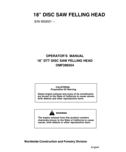 John Deere 18 INCH Dtt Disc Saw Felling Heads Operator's Manuals (OMF286554)