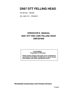 John Deere D567 Felling Heads Operator's Manuals (OMF287668)