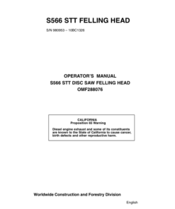 John Deere S566 Felling Heads Operator's Manuals (OMF288076)
