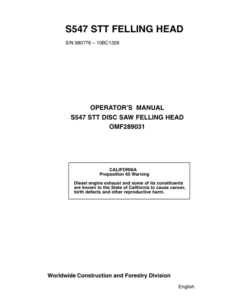 John Deere S547 Felling Heads Operator's Manuals (OMF289031)