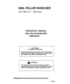 John Deere 608L Tracked Harvesters Operator's Manuals (OMF294257)