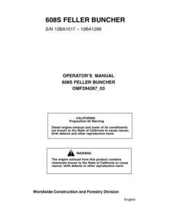 John Deere 608S Tracked Feller Bunchers Operator's Manuals (OMF294267)