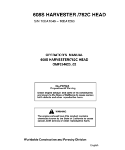 John Deere 608S, 762C Tracked Harvesters Operator's Manuals (OMF294625)
