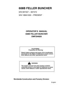 John Deere 608B Tracked Feller Bunchers Operator's Manuals (OMF294826)