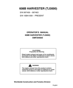 John Deere 608B Tracked Harvesters Operator's Manuals (OMF294830)