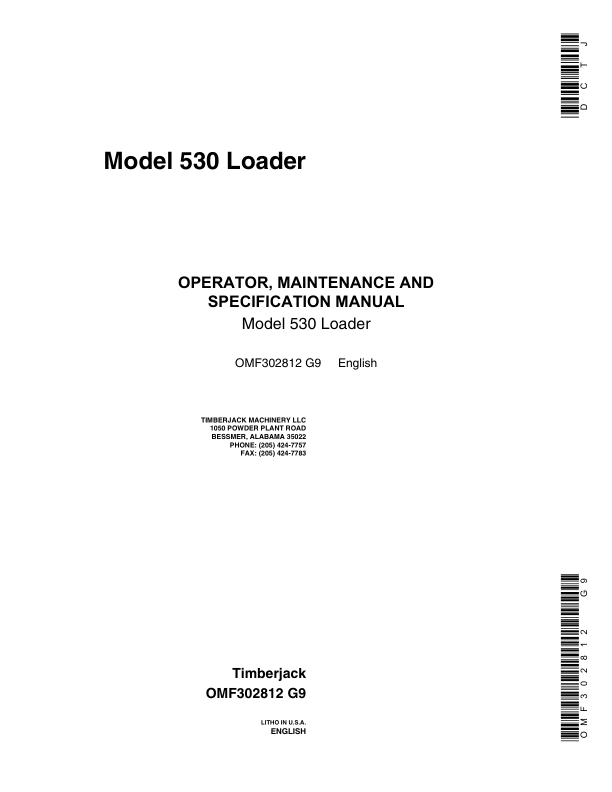 John Deere 530 Knuckleboom Loader Operator's Manuals (OMF302812)