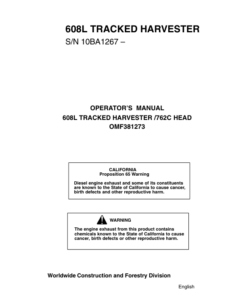 John Deere 608L Tracked Harvesters Operator's Manuals (OMF381273)