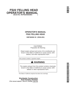 John Deere FS22 Stt Disc Saw Felling Heads Operator's Manuals (OMF382858)