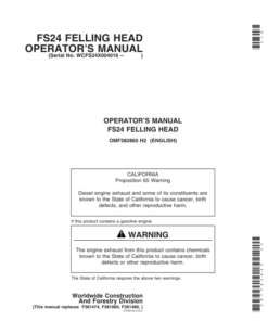 John Deere FS24 Stt Disc Saw Felling Heads Operator's Manuals (OMF382860)