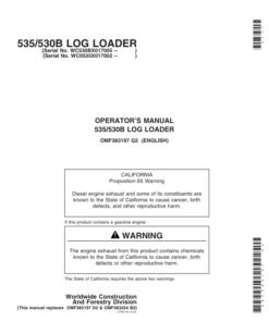 John Deere 530B, 535 Knuckleboom Loader Operator's Manuals (OMF383197)