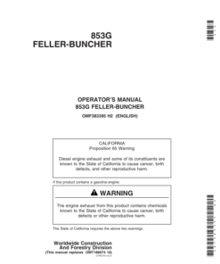 John Deere 853G Tracked Feller Bunchers Operator's Manuals (OMF383395)