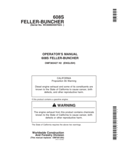John Deere 608S Tracked Feller Bunchers Operator's Manuals (OMF383427)
