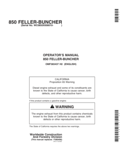 John Deere 850 Tracked Feller Bunchers Operator's Manuals (OMF383437)