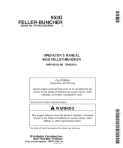 John Deere 953G Tracked Feller Bunchers Operator's Manuals (OMF383512)