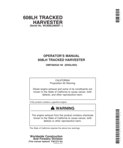 John Deere 608L Tracked Harvesters Operator's Manuals (OMF383522)
