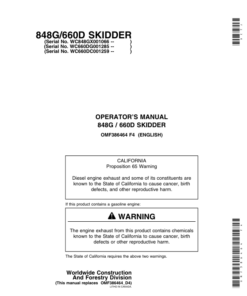 John Deere 848G, 660D Skidders Operator's Manuals (OMF386464)