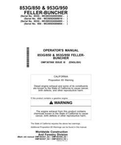 John Deere 853G, 850, 953G, 950 Felling Heads Operator's Manuals (OMF387068)
