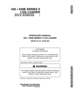 John Deere 435, 430B Knuckleboom Loader Operator's Manuals (OMF387146)