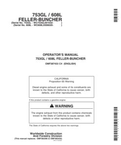 John Deere 753GL, 608L Tracked Feller Bunchers Operator's Manuals (OMF387433)