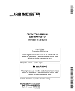 John Deere 608B Tracked Harvesters Operator's Manuals (OMF388690)