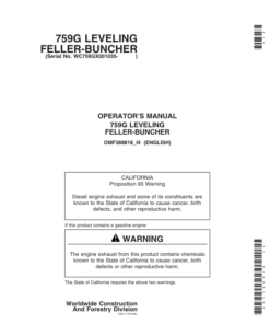 John Deere 759G Tracked Feller Bunchers Operator's Manuals (OMF388818)