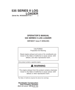 John Deere 530B, 535 Knuckleboom Loader Operator's Manuals (OMF389371)