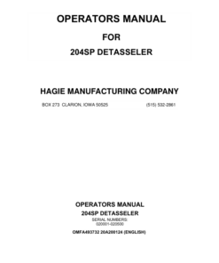 John Deere Hagie 204SP Detasseler (020001-020500) (Worldwide Edition) Operator's Manual (OMFA493732)