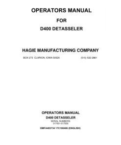 John Deere Hagie D400 Detasseler (017001-017500) (Worldwide Edition) Operator's Manual (OMFA493734)