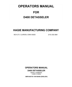 John Deere Hagie D400 Detasseler (018001-018500) (Worldwide Edition) Operator's Manual (OMFA493755)