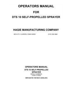 John Deere Hagie DTS10 Self-Propelled Sprayer (019001-019500) (Worldwide Edition) Operator's Manual (OMFA493799)