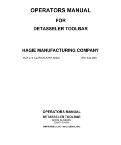 John Deere Hagie Detasseler Toolbar (020001-020500) (Worldwide Edition) Operator's Manual (OMFA493832)