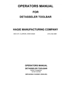 John Deere Hagie Detasseler Toolbar (021001-021500) (Worldwide Edition) Operator's Manual (OMFA493884)