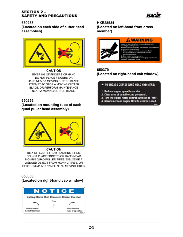 John Deere Hagie Detasseler Toolbar (021001-021500) (Worldwide Edition) Operator's Manual (OMFA493884) - Image 2