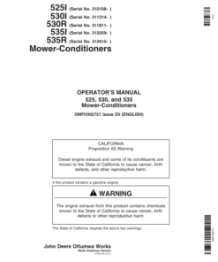 John Deere 525, 530, 535 Rotary Mower Conditioners Operator's Manual (OMFH302721)