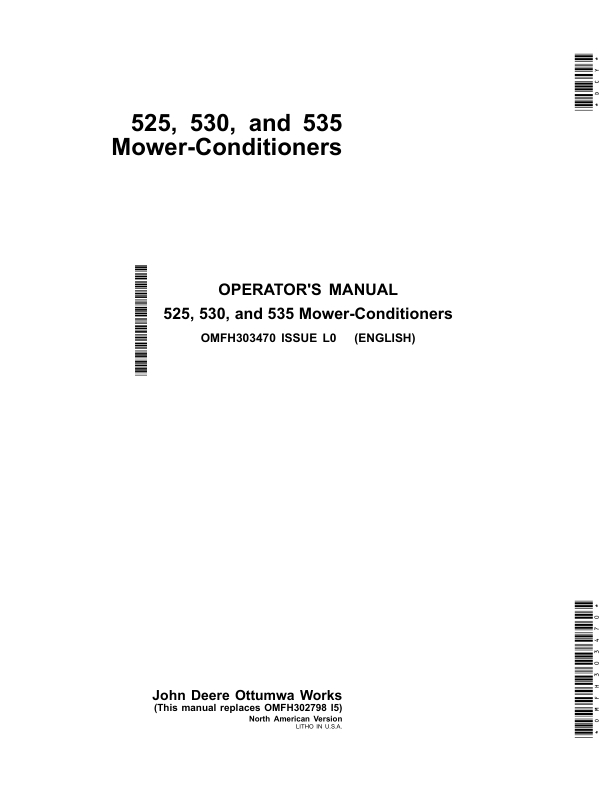 John Deere 525, 530, 535 Mower-Conditioners Operator's Manual (OMFH303470)