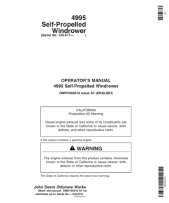 John Deere 4995 Self-Propelled Windrower Operator's Manual (OMFH304218)