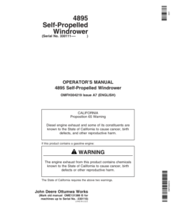 John Deere 4895 Self-Propelled Windrower (330111-350000) Operator's Manual (OMFH304219)