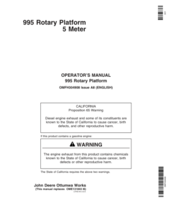 John Deere 995 Rotary Platform 5 Meter (000001-349999) Operator's Manual (OMFH304908)